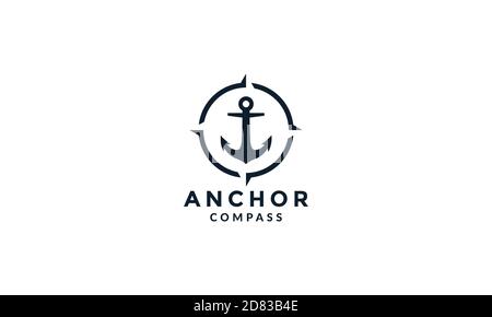 ancora con cerchio bussola icona vettoriale logo moderno Illustrazione Vettoriale