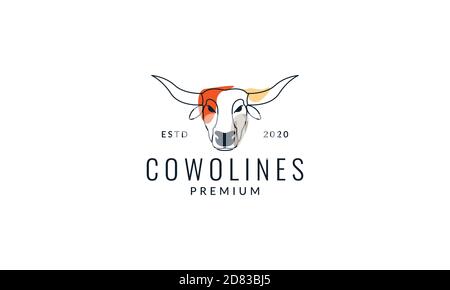 testa mucca o linea del bestiame contorno colorato logo icona vettore illustrazione Illustrazione Vettoriale