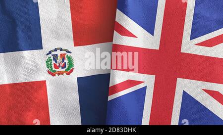 Regno Unito e Repubblica Dominicana due bandiere tessuto tessuto 3D rendering Foto Stock