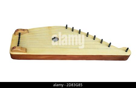 Gusli Russo folk stringed stropicciato strumento musicale su uno sfondo bianco. Foto Stock