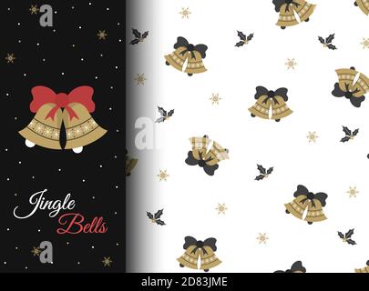 Modello invernale senza cuciture con graziose campane d'oro. Illustrazione Vettoriale