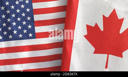 Canada e Stati Uniti due bandiere tessuto tessuto rendering 3D Foto Stock