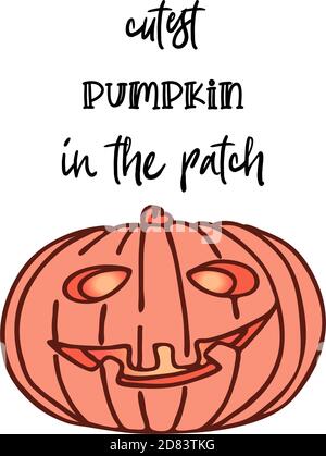 Zucca più cutest nel testo di Halloween patch-divertente con zucca sorridente. Buono per Halloween party decorazione , biglietto di invito, poster, banner, t-shirt d Illustrazione Vettoriale