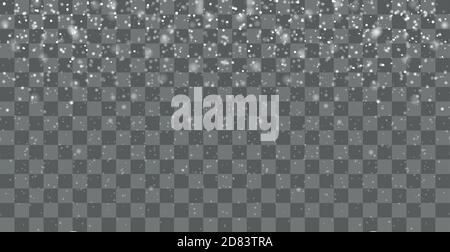 Strato di neve cadente per la modalità di miscelazione, sfondo trasparente. Cascata di neve in sovrapposizione. Disegno di cartoni animati piatti. Strato per decorazione e disegno di Natale. Illustrazione vettoriale isolata Illustrazione Vettoriale