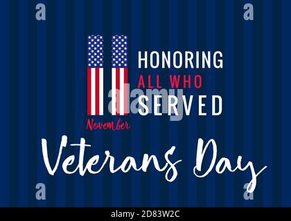 Banner creativo Happy Veterans Day USA. Modello grafico astratto isolato. Onorando tutti coloro che hanno servito. Scritta calligrafica. Grazie ai veterani Illustrazione Vettoriale