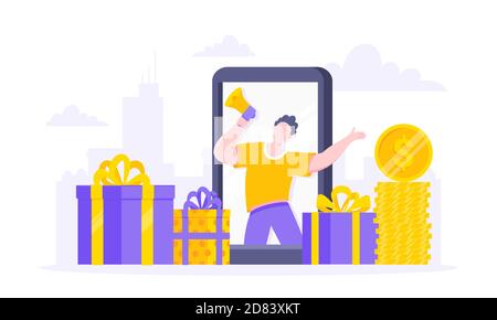 Fare riferimento a un amico disegno piatto illustrazione vettoriale concetto di business. Illustrazione Vettoriale