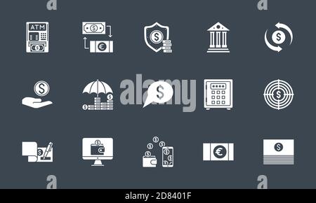Banking set di icone. Vettore correlati glifo icone. Illustrazione Vettoriale