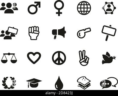 Icone dei diritti umani Bianco e nero Set Grande Illustrazione Vettoriale