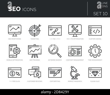 Set di icone seo vettoriali. Illustrazione Vettoriale