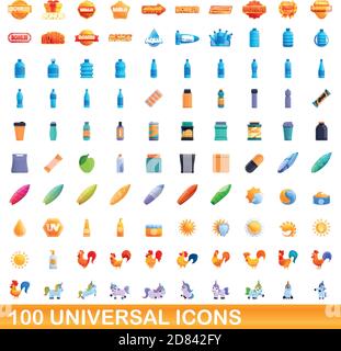 100 universal set di icone. Cartoon illustrazione di 100 icone universali set di vettore isolato su sfondo bianco Illustrazione Vettoriale