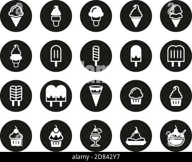 Icone gelato bianco su Black Flat Design Circle Set Grande Illustrazione Vettoriale