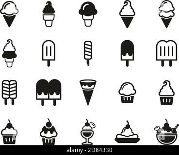 Icone gelato Bianco e nero Set Grande Illustrazione Vettoriale