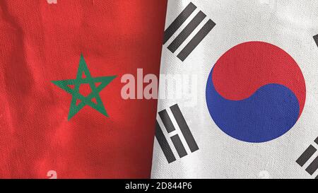 Corea del Sud e Marocco due bandiere tessuto tessuto rendering 3D Foto Stock