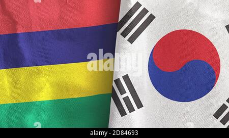 Corea del Sud e Mauritius due bandiere tessuto tessuto rendering 3D Foto Stock