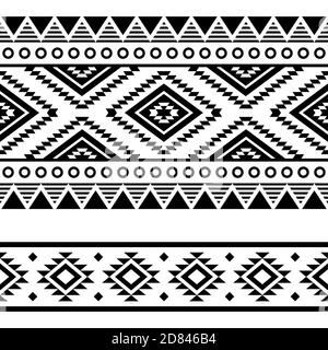 Aztec Tribal Geometric Seamless Vector due serie di pattern, Navajo geometric disegni in bianco e nero Illustrazione Vettoriale