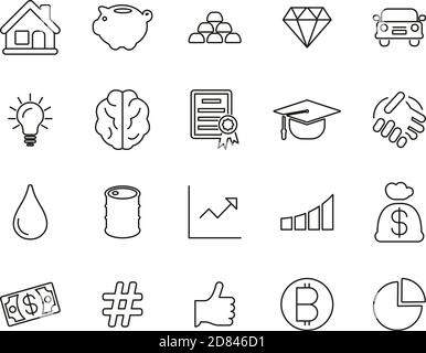 Icone piano di investimento Bianco e nero sottile Set grande Illustrazione Vettoriale