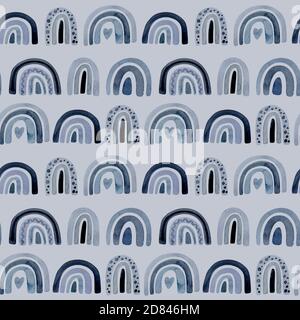 Acquerello capretti raindow motivo senza giunture. scandinavo mano dipinto a mano boho arcobaleno sfondo. Illustrazione di tessuto di arte di vivaio in scandinavo alla moda Foto Stock
