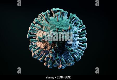 Illustrazione 3D della cellula di Coronavirus, Covid-19, modello sars-COV-2, consapevolezza globale dell'influenza pandemica, rappresentazione 3D, concettuale, primo piano Foto Stock