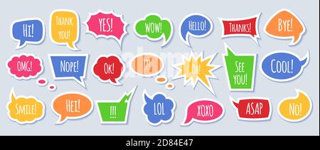 Fumetto di carta bolla con frasi - fumetti fumetti fumetti colorati bolle e nuvole. Illustrazione Vettoriale