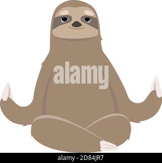 Sloth facendo yoga. Carino animale in stile cartone animato isolato su sfondo bianco. Illustrazione Vettoriale