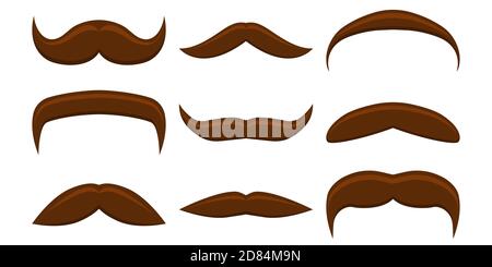 Serie vettoriale di baffi. Oggetti vettoriali isolati su sfondo bianco. Illustrazione in stile piatto. Illustrazione Vettoriale