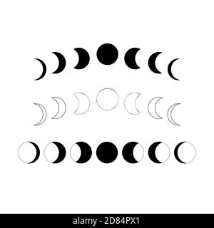 Luna vettoriale. Fasi lunari. Silhouette cosmica isolata. . Illustrazione vettoriale Illustrazione Vettoriale