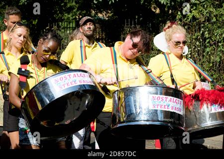 Londra, Regno Unito, 25 agosto 2019:-batteristi in acciaio al Notting Hill Carnival a West London, il Notting Hill Carnival è la più grande st d'Europa Foto Stock