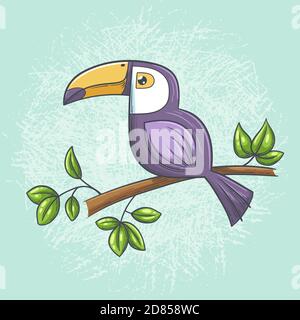 Toucan in una filiale. Illustrazione vettoriale disegnata a mano con livelli separati. Illustrazione Vettoriale