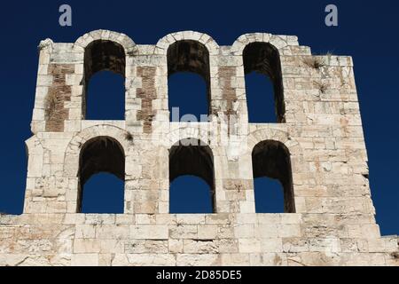 Dettaglio dall'Odeon di Erode Attico ad Atene, Grecia. Foto Stock