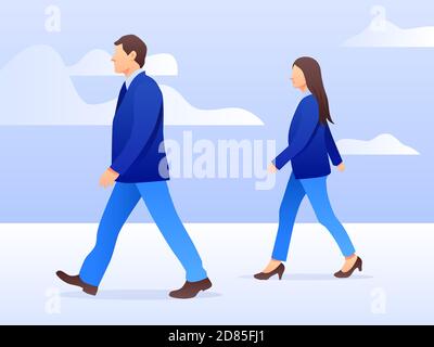 Insieme vettoriale di personaggi commerciali in piedi e in piedi. Team internazionale d'affari. Semplice design piatto in colori blu. Illustrazione Vettoriale