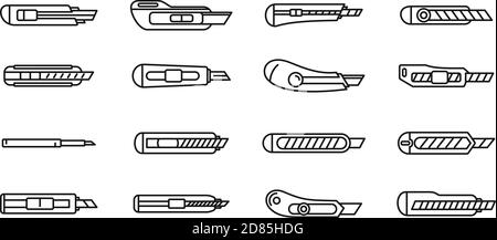 Set di icone taglierina per la casa, stile contorno Illustrazione Vettoriale