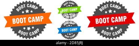 cartello boot camp. set etichette nastro tondo. Timbro Illustrazione Vettoriale