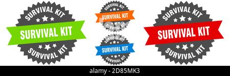 kit survival sign. set di etichette rotonde a nastro. Timbro Illustrazione Vettoriale