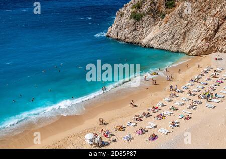 Spiaggia di Kaputas, una delle migliori spiagge della Turchia, Mar Mediterraneo. Foto Stock