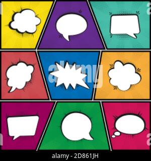 Impostazione di fumetti vocali, ombre mezzitoni, illustrazione vettoriale Illustrazione Vettoriale