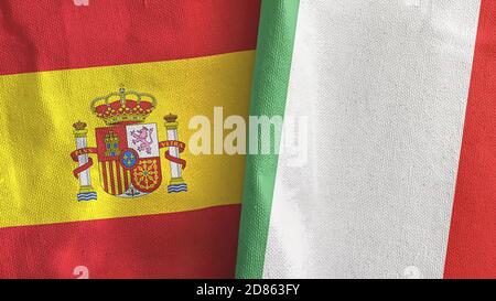 Italia e Spagna due bandiere tessuto tessuto rendering 3D Foto Stock
