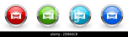 Autolavaggio, servizio di autolavaggio argentato icone lucide metallizzate, set di moderni pulsanti di design per web, internet e applicazioni mobili in quadricromia op Foto Stock