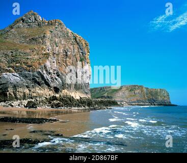 Fall Bay, Rhossili, penisola di Gower, Glamorgan, Galles del Sud. Foto Stock