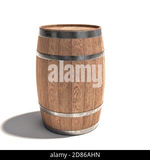 botti di legno per l'invecchiamento del vino su fondo bianco. rendering 3d. Foto Stock