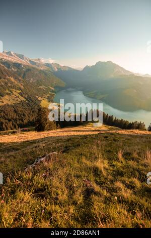 Waegitalersee, Lago in Svizzera, Tramonto in paesaggi Foto Stock