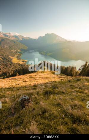 Waegitalersee, Lago in Svizzera, Tramonto in paesaggi Foto Stock