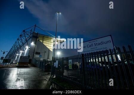 MANSFIELD, INGHILTERRA. 27 OTTOBRE Vista generale dello Stadio One Call durante la partita Sky Bet League 2 tra Mansfield Town e Barrow presso lo One Call Stadium di Mansfield martedì 27 ottobre 2020. (Credit: Leila Coker | MI News) Credit: MI News & Sport /Alamy Live News Foto Stock