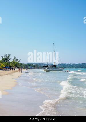 Seven Mile Beach, Long Bay, Negril, Westmoreland Parish, Giamaica Foto Stock