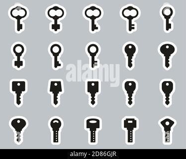 Tasti o varie forme di tasti icone in bianco e nero Set adesivi Big Illustrazione Vettoriale