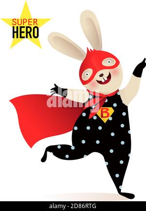 Baby Bunny o Rabbit Superhero personaggio Dancing Illustrazione Vettoriale