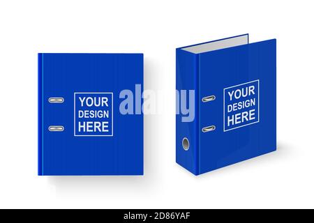Vector 3d chiuso realistico bianco Blu Office Binder con anelli in metallo per foglio di carta A4 Closeup isolato su sfondo bianco. Copia spazio. Design Illustrazione Vettoriale