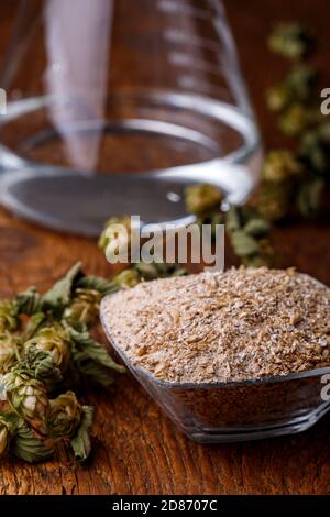 malto di orzo fresco su legno Foto Stock