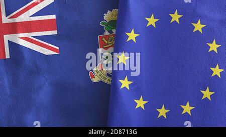 Unione europea e Isole Cayman due bandiere tessuto tessuto 3D rendering Foto Stock