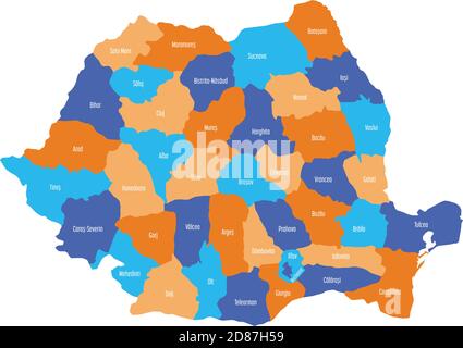 Contee amministrative della Romania. Semplice mappa vettoriale piatta. Illustrazione Vettoriale