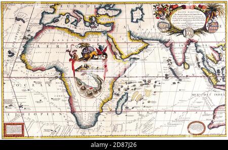 Antiche carte della carta mondiale dell'Africa Vincenzo Coronelli c 1690 Foto Stock